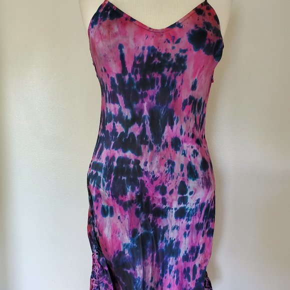 NEW Silk midi mini slip Dress painted Small medium large purple black pink blue